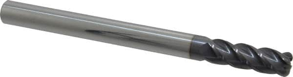 Accupro - 1/2", 4 Flute, Single End, Solid Carbide, 1/8" Corner Radius End Mill - 6" OAL, 40° Helix, Right Hand Flute, 1-1/2" LOC, Right Hand Cut - Benchmark Tooling