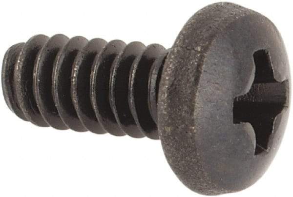 Made in USA - #4-40 UNC, 1/4" Length Under Head Phillips Drive Machine Screw - Pan Head, Grade 300 Stainless Steel, Black Oxide Finish, Without Washer - Benchmark Tooling