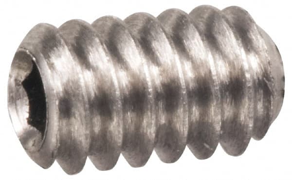 Made in USA - 1/4-28 UNF, 3/8" OAL, Cup Point Set Screw - Grade 303 Stainless Steel, 1/8" Key - Benchmark Tooling
