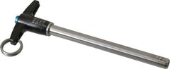 Jergens - 3/8" Diam, 4" Usable Length, T Handle, Push Button Quick Release Pin - 5-7/8" Overall Length, Grade 17-4 Stainless Steel, Passivated Finish - Benchmark Tooling