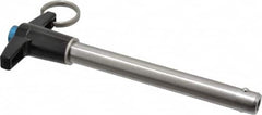 Jergens - 1/2" Diam, 4" Usable Length, T Handle, Push Button Quick Release Pin - 6-1/8" Overall Length, Grade 17-4 Stainless Steel, Passivated Finish - Benchmark Tooling