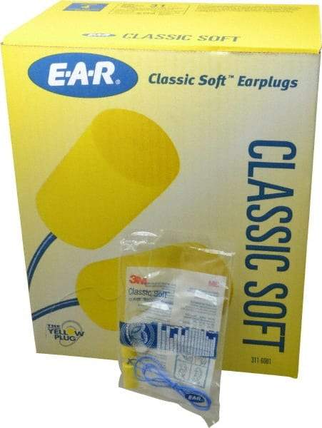 3M - Disposable, Corded, 31 dB, Barrel Earplugs - Yellow, 200 Pairs - Benchmark Tooling