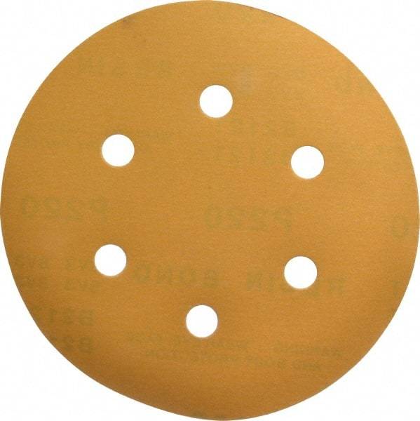 Made in USA - 6" Diam, 220 Grit, Aluminum Oxide Hook & Loop Disc - Very Fine Grade, Coated, C Weight Paper Backing, - Benchmark Tooling