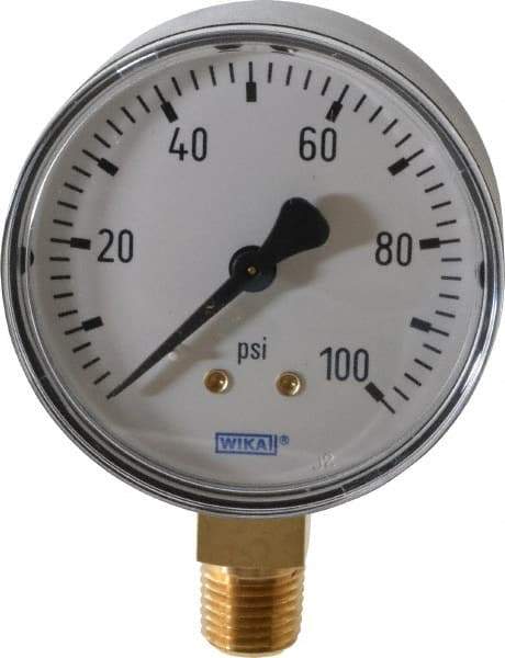 Wika - 2-1/2" Dial, 1/4 Thread, 0-100 Scale Range, Pressure Gauge - Lower Connection Mount, Accurate to 3-2-3% of Scale - Benchmark Tooling