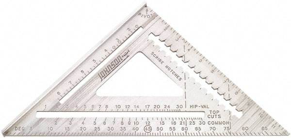 Johnson Level & Tool - 12" Blade Length x 12" Base Length, Powder Coated Finish, Aluminum Rafter Square - 1/4" Graduation - Benchmark Tooling