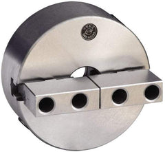 Gibraltar - 2 Jaws, 10" Diam, Self Centering Manual Lathe Chuck - Plain Back Mount Spindle, Reversible, 3.1496" Through Hole Diam, 0.0024" Axial Runout, 0.0022" Radial Runout, Cast Iron - Benchmark Tooling