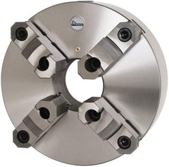 Gibraltar - 4 Jaws, 12" Diam, Self Centering Manual Lathe Chuck - Plain Back Mount Spindle, Reversible, 3-15/16" Through Hole Diam, 0.0024" Axial Runout, 0.0024" Radial Runout, Cast Iron - Benchmark Tooling