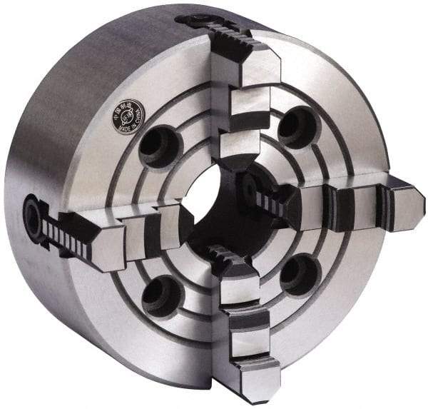 Gibraltar - 4 Jaws, 8" Diam, Independent Manual Lathe Chuck - Plain Back Mount Spindle, Reversible, 2,000 Max RPM, 2.2047" Through Hole Diam, Cast Iron - Benchmark Tooling