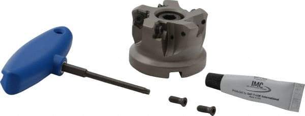 Iscar - 1.898" Cut Diam, 1" Arbor Hole, 0.138" Max Depth of Cut, 30° Indexable Chamfer & Angle Face Mill - 5 Inserts, H600 WXCU 08 Insert, Right Hand Cut, 5 Flutes, Through Coolant, Series Helido - Benchmark Tooling