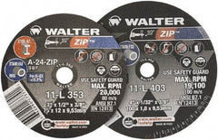 WALTER Surface Technologies - 4" 24 Grit Aluminum Oxide Cutoff Wheel - 1/4" Thick, 3/8" Arbor, 19,100 Max RPM, Use with Die Grinders - Benchmark Tooling