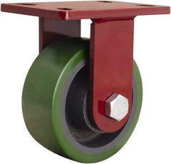 Hamilton - 6" Diam x 2-1/2" Wide x 7-1/2" OAH Top Plate Mount Rigid Caster - Polyurethane Mold onto Cast Iron Center, 1,600 Lb Capacity, Sealed Precision Ball Bearing, 5 x 7" Plate - Benchmark Tooling