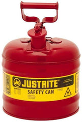 Justrite - 2 Gal Galvanized Steel Type I Safety Can - 13-3/4" High x 9-1/2" Diam, Red with Yellow - Benchmark Tooling