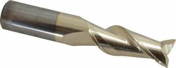 Accupro - 5/8", 1-5/8" LOC, 5/8" Shank Diam, 3-1/2" OAL, 2 Flute, Solid Carbide Square End Mill - Single End, ZrN Finish, Spiral Flute, Variable° Helix, Centercutting, Right Hand Cut, Right Hand Flute - Benchmark Tooling