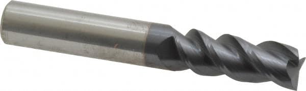 Accupro - 3/8", 1" LOC, 3/8" Shank Diam, 2-1/2" OAL, 3 Flute, Solid Carbide Square End Mill - Single End, AlTiN Finish, Spiral Flute, Variable° Helix, Centercutting, Right Hand Cut, Right Hand Flute - Benchmark Tooling