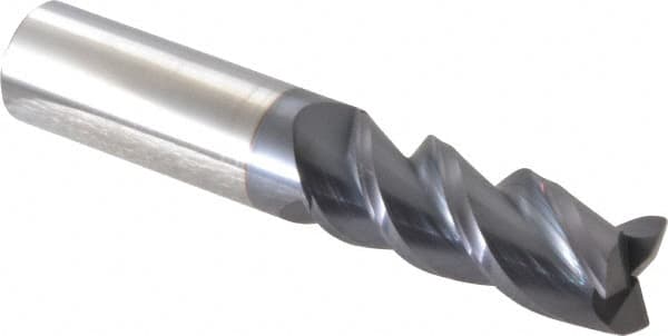 Accupro - 5/8", 1-5/8" LOC, 5/8" Shank Diam, 3-1/2" OAL, 3 Flute, Solid Carbide Square End Mill - Single End, AlTiN Finish, Spiral Flute, Variable° Helix, Centercutting, Right Hand Cut, Right Hand Flute - Benchmark Tooling