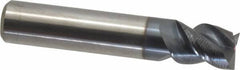 Accupro - 3/8", 1/2" LOC, 3/8" Shank Diam, 2" OAL, 3 Flute, Solid Carbide Square End Mill - Single End, AlTiN Finish, Spiral Flute, Variable° Helix, Centercutting, Right Hand Cut, Right Hand Flute - Benchmark Tooling