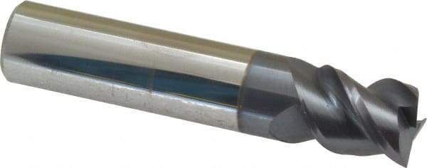 Accupro - 1/2", 5/8" LOC, 1/2" Shank Diam, 2-1/2" OAL, 3 Flute, Solid Carbide Square End Mill - Single End, AlTiN Finish, Spiral Flute, Variable° Helix, Centercutting, Right Hand Cut, Right Hand Flute - Benchmark Tooling