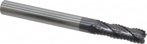 Accupro - 1/4" Diam, Fine Pitch, 3/4" LOC, 4 Flute Solid Carbide Roughing Square End Mill - AlTiN Finish, 2-1/2" OAL, 1/4" Shank Diam, Single End, 30° Helix - Benchmark Tooling
