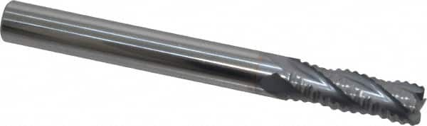 Accupro - 1/4" Diam, Fine Pitch, 3/4" LOC, 4 Flute Solid Carbide Roughing Square End Mill - TiCN Finish, 2-1/2" OAL, 1/4" Shank Diam, Single End, 30° Helix - Benchmark Tooling