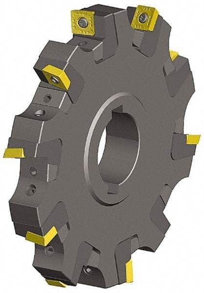 Kennametal - Arbor Hole Connection, 0.359" Cutting Width, 1.038" Depth of Cut, 4" Cutter Diam, 1-1/4" Hole Diam, 10 Tooth Indexable Slotting Cutter - KSSM Toolholder, SPCT, SPET, SPPT Insert, Left Hand Cutting Direction - Benchmark Tooling