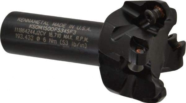 Kennametal - 47° Lead Angle, 1.8560" Max Cut Diam, 1-1/2" Min Cut Diam, 0.138" Max Depth of Cut, Indexable Chamfer & Angle End Mill - 4 Inserts, OF.T 53AF.N.. Insert Style, 77.4mm OAL, Straight Shank - Benchmark Tooling