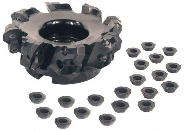 Kennametal - 3" Cut Diam, 1" Arbor Hole, 5mm Max Depth of Cut, 43° Indexable Chamfer & Angle Face Mill - 6 Inserts, OF.T 07L6... Insert, Right Hand Cut, 6 Flutes, Through Coolant, Series KSOM - Benchmark Tooling