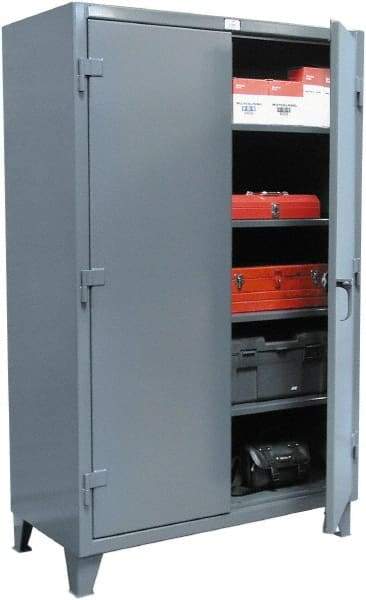 Strong Hold - 4 Shelf 6 Bin Locking Storage Cabinet - Steel, 60" Wide x 24" Deep x 72" High, Dark Gray - Benchmark Tooling