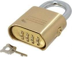 Master Lock - 2" Body Width, 7/8" Shackle Clearance, Solid Brass Combination Lock - 5/16" Shackle Diam, 1" Shackle Width, Control Key Sold Separately - Benchmark Tooling