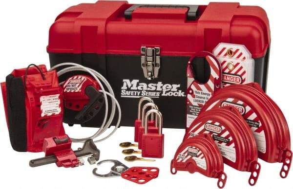 Master Lock - 12 Piece Valve Lockout Kit - 1-1/2 Inch Vertical Shackle Clearance, 1/4 Inch Shackle Diameter, Keyed Alike Comes in Tool Box - Benchmark Tooling