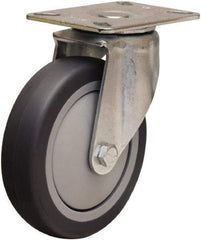 Hamilton - 5" Diam x 1-3/8" Wide x 6-1/16" OAH Top Plate Mount Swivel Caster - Rubber Mold on Polyolefin, 275 Lb Capacity, Precision Ball Bearing, 3-1/8 x 4-1/8" Plate - Benchmark Tooling