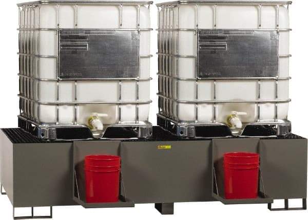 Little Giant - 400 Gallon Steel IBC Sump - 99 Inch Long x 51 Inch Wide x 23 Inch High, 2 Totes, 10,000 Lbs. Load Capacity, Include (2) Removable Pail Holder Shelves - Benchmark Tooling