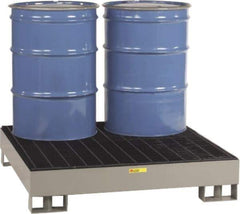 Little Giant - 66 Gal Sump, 4,000 Lb Capacity, 4 Drum, Steel Platform - 51" Long x 51" Wide x 10-1/2" High, Gray, Liftable Fork, Low Profile, Vertical, 2 x 2 Drum Configuration - Benchmark Tooling