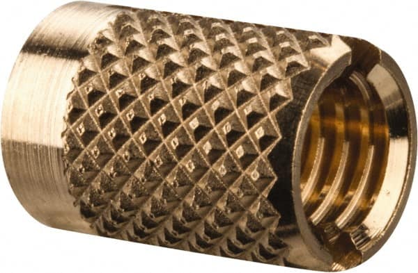 E-Z LOK - M5x0.80 Metric Coarse Brass Flush Press Fit Threaded Insert for Plastic - 3/8" OAL, 0.262" Insert Diam, 1/4" Hole Diam, 1/4" Drill - Benchmark Tooling