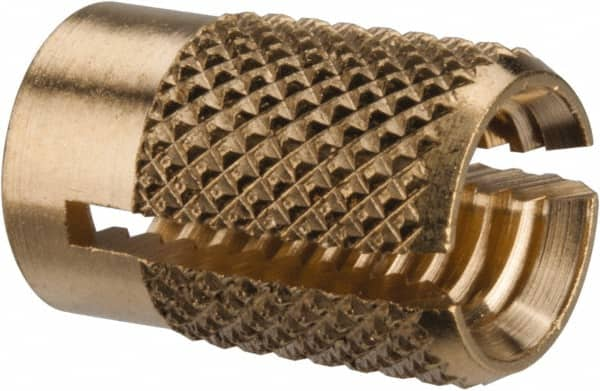 E-Z LOK - M6x1.00 Metric Coarse Brass Flush Press Fit Threaded Insert for Plastic - 1/2" OAL, 0.326" Insert Diam, 5/16" Hole Diam, 5/16" Drill - Benchmark Tooling