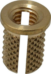 E-Z LOK - #10-32 UNF Brass Flanged Press Fit Threaded Insert for Plastic - 3/8" OAL, 0.262" Insert Diam, 1/4" Hole Diam, 1/4" Drill - Benchmark Tooling