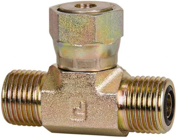 Parker - 3/8" OD, Steel Swivel Branch - 9,200 Max Working psi, 3/4" Hex, O-ring Face Seal Ends - Benchmark Tooling