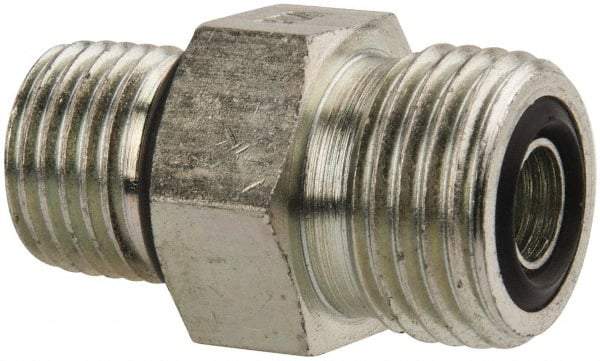 Parker - 3/8" OD, Steel Straight Thread Connector - 9,200 Max Working psi, 3/4" Hex, O-Ring Face Seal/SAE-ORB Ends - Benchmark Tooling