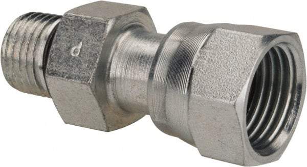 Parker - 3/8" OD, Steel Straight Thread Swivel Connector - 9,200 Max Working psi, 3/4" Hex, O-Ring Face Seal/SAE-ORB Ends - Benchmark Tooling