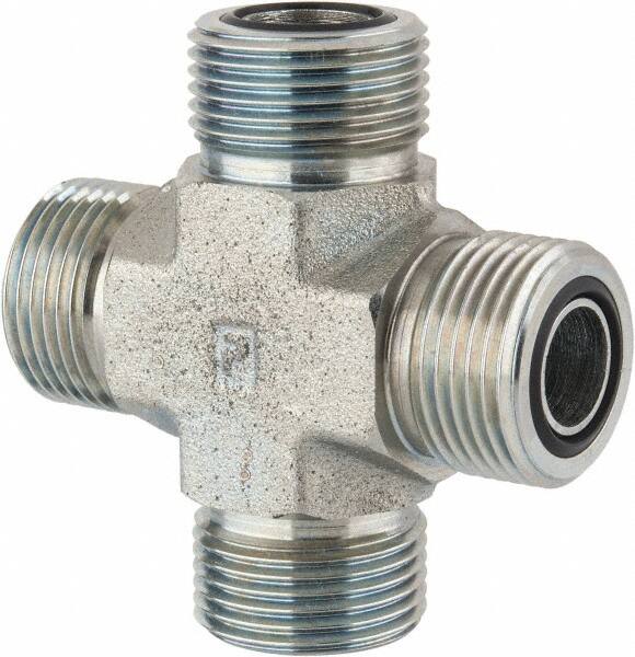 Parker - 5/8" OD, Steel Union Cross - 6,000 Max Working psi, 1-1/16" Hex, O-ring Face Seal Ends - Benchmark Tooling