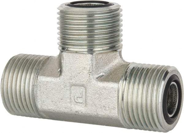 Parker - 1/2" OD, Steel Union Tee - 9,200 Max Working psi, 3/4" Hex, O-ring Face Seal Ends - Benchmark Tooling