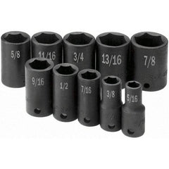 SK - 3/8" Drive Semi-Deep Impact Socket Set - 5/16 to 7/8", Inch Measurement Standard - Benchmark Tooling