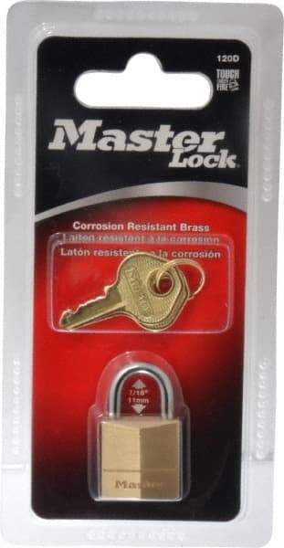 Master Lock - 7/16" Shackle Clearance, Keyed Different Solid Brasss Padlock - 5/32" Shackle Diam, Solid Brass - Benchmark Tooling