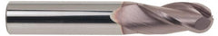 SGS - 29/64" Diam, 1" LOC, 3 Flute Solid Carbide Ball End Mill - TiCN Finish, Single End, 3" OAL, 1/2" Shank Diam, Spiral Flute - Benchmark Tooling