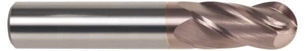 SGS - 13/32" Diam, 1" LOC, 4 Flute Solid Carbide Ball End Mill - TiCN Finish, Single End, 2-3/4" OAL, 7/16" Shank Diam, Spiral Flute - Benchmark Tooling