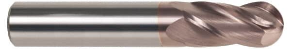 SGS - 31/64" Diam, 1" LOC, 4 Flute Solid Carbide Ball End Mill - TiCN Finish, Single End, 3" OAL, 1/2" Shank Diam, Spiral Flute - Benchmark Tooling