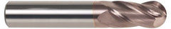 SGS - 31/64" Diam, 1" LOC, 4 Flute Solid Carbide Ball End Mill - TiCN Finish, Single End, 3" OAL, 1/2" Shank Diam, Spiral Flute - Benchmark Tooling