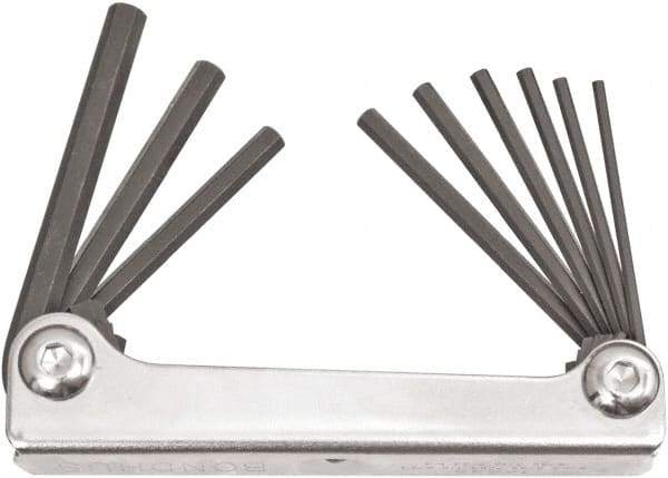 Bondhus - 9 Piece Fold-Up Hex Key Set - Hex Range 5/64 to 1/4", 6.63" OAL, Protanium High Torque Steel - Benchmark Tooling