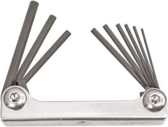Bondhus - 9 Piece Fold-Up Ball End Hex Key Set - Hex Range 0.05 to 3/16", 4" OAL, Protanium High Torque Steel - Benchmark Tooling
