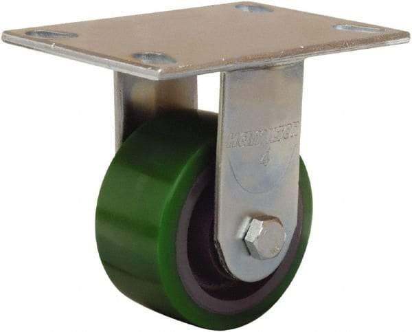 Hamilton - 4" Diam x 2" Wide x 5-5/8" OAH Top Plate Mount Rigid Caster - Polyurethane Mold onto Cast Iron Center, 750 Lb Capacity, Sealed Precision Ball Bearing, 4-1/2 x 6-1/4" Plate - Benchmark Tooling