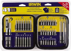 Irwin - 41 Piece, 1/4" Drive Screwdriver Bit Set - #1 to #3 Phillips, 0.05 to 1/4" Hex, 1.27 to 10mm Hex, #1 to #3 Square Recess - Benchmark Tooling